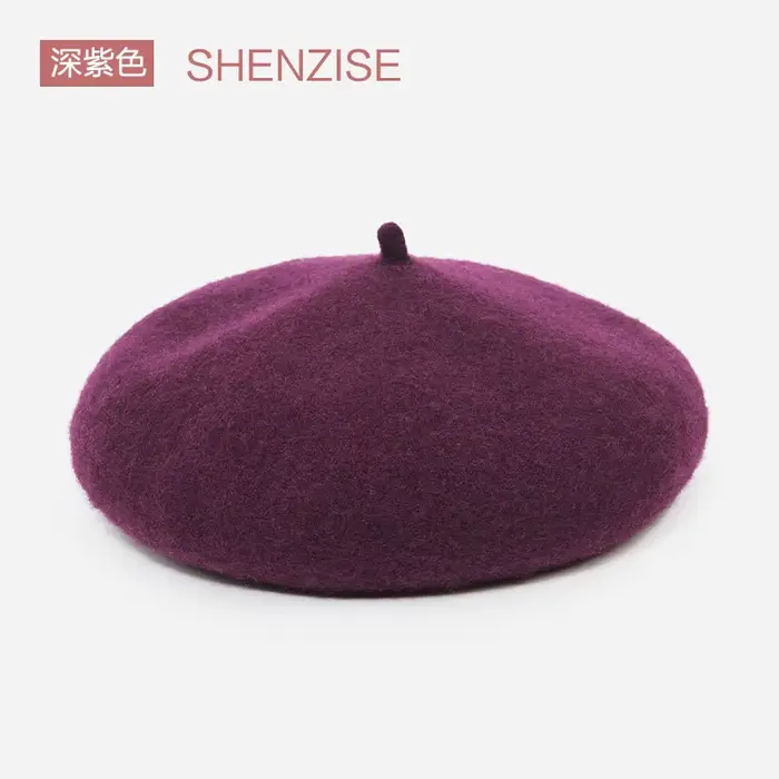 Béret de couleur violette, chapeau en laine japonaise, chapeau de peintre rétro, bourgeon, automne h