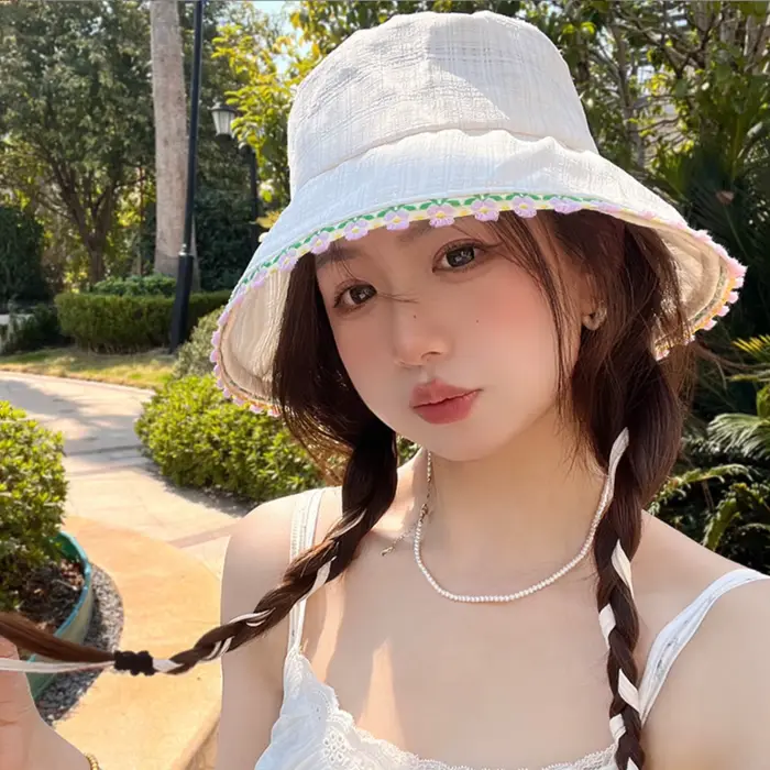 Chapeau de pêcheur à lacets en dentelle florale pour femme