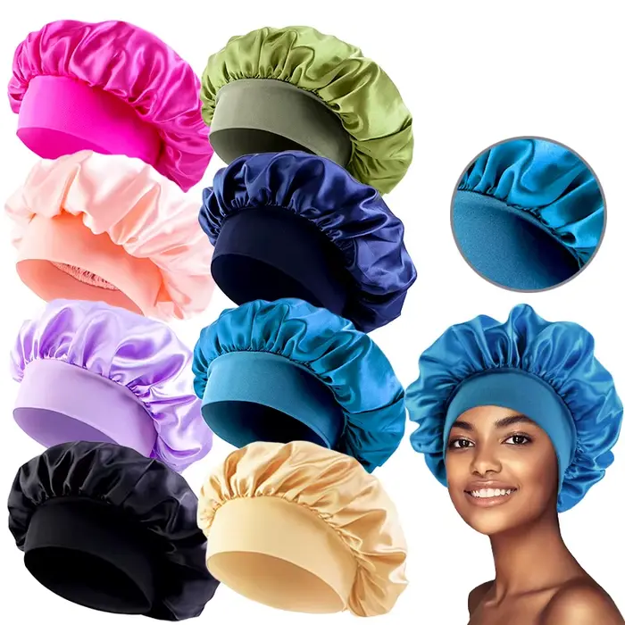 Bonnet de Nuit en Satin à Bords Larges pour Femme