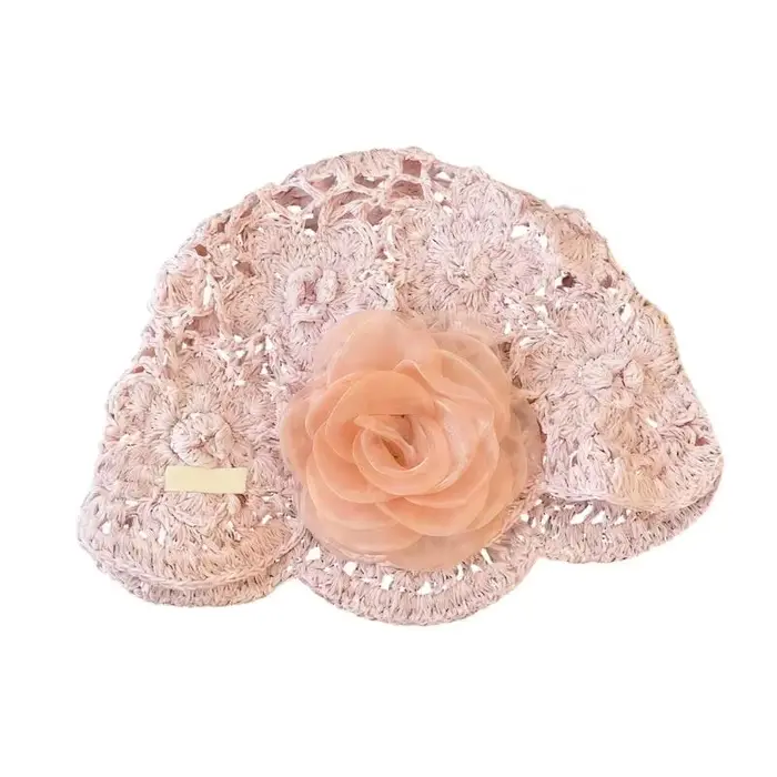 Chapeau tricoté à découpe 39BB orné de détails floraux 3D élégants et décontractés pour homme et femme occasions spéciales