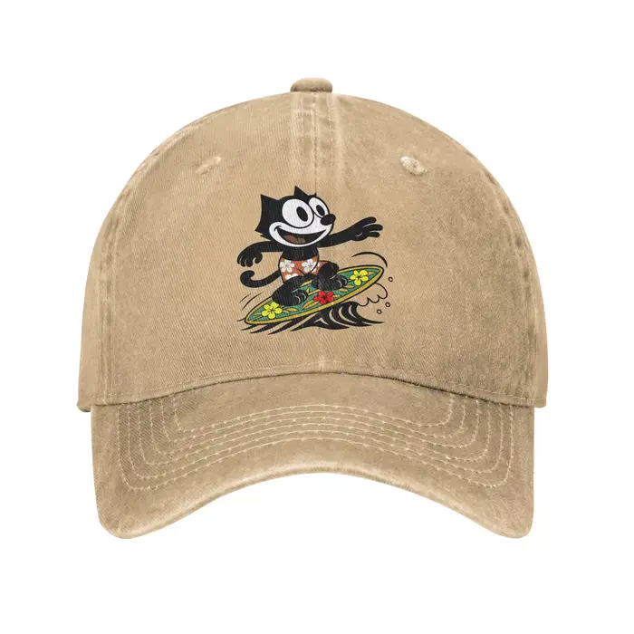 Unisexe F-Felix le chat surf est vers le haut! Casquette de baseball délavée en détresse décontracté
