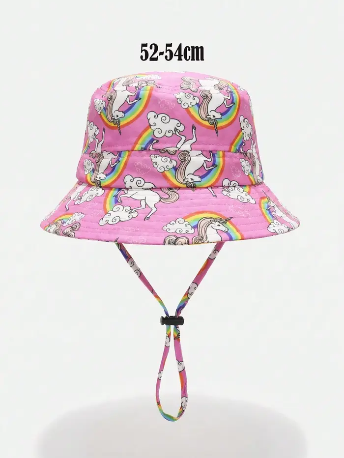 Chapeau seau de couleur unie pour filles de 3 à 8 ans, motif licorne de dessin animé mignon, style c