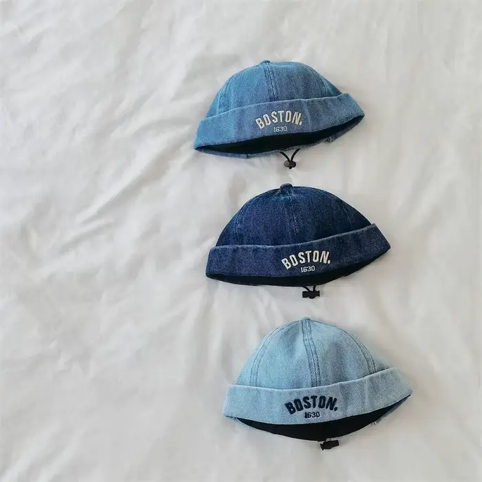 Chapeau sans bord en denim délavé brodé de lettres rétro pour bébé filles et garçons occassions spéciales années 1 à 2