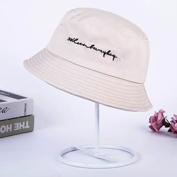 Chapeau de pêcheur avec lettres brodées pour femmes et hommes, seau en coton de couleur unie, à la m