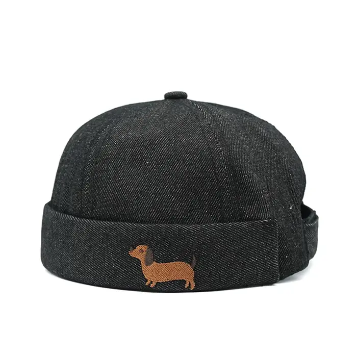 Bocca dessin animé chien broderie Docker casquette sans bords casquettes sans visière Denim réglable