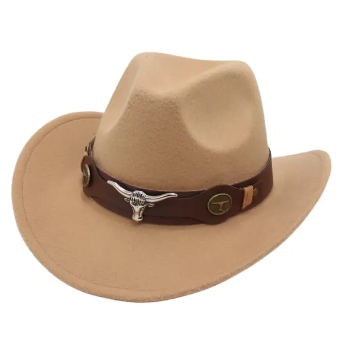Chapeau de cowboy en feutre style ethnique avec bande de vache