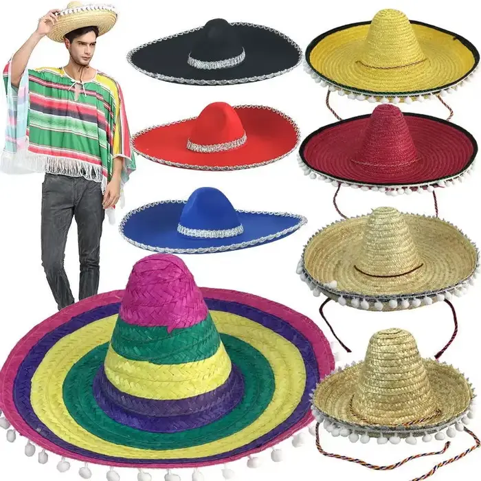 Chapeau de paille à pompon mexicain