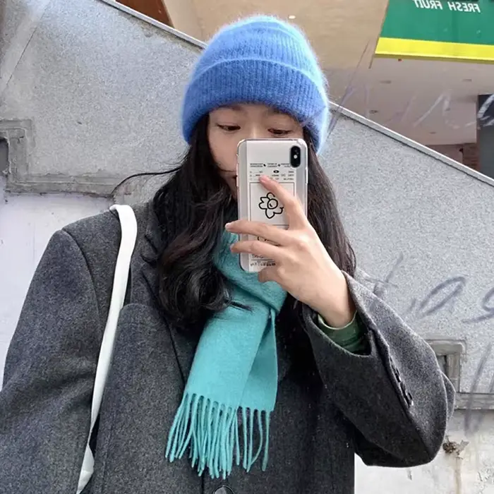 2024 Angora tricot chapeau d'hiver pour femmes fourrure de lapin moelleux tricoté bonnets corée luxe Bonnet femme doux