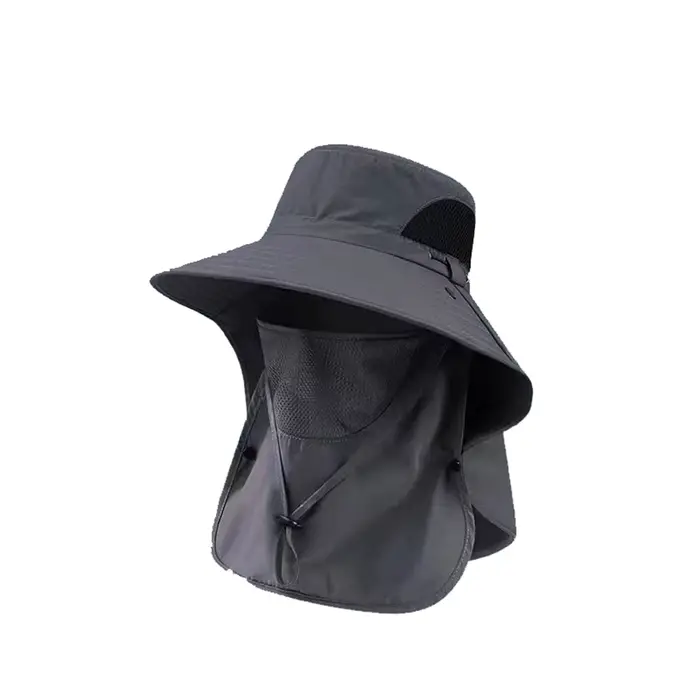 Chapeau de soleil pour homme avec masque intégré, large bord, protection solaire, chapeau bob amovib
