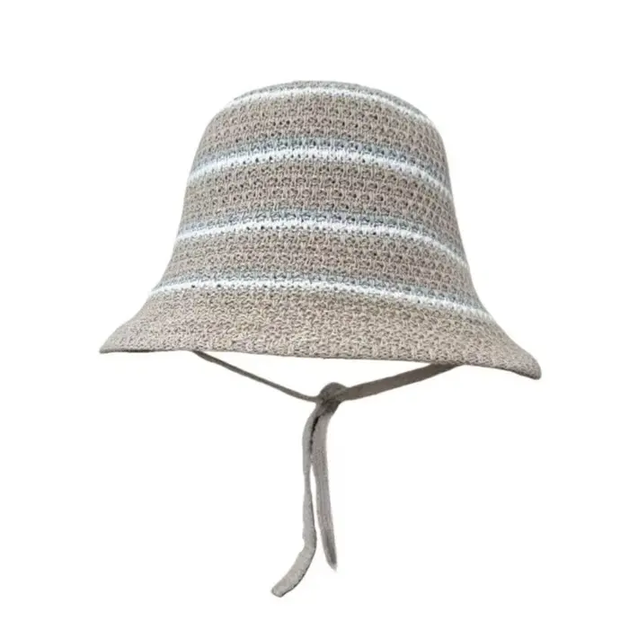 Chapeau Bob Coréen Coloré à Rayures, Tricoté et Ajouré, Pliable, Respirant, Protection Solaire, Été