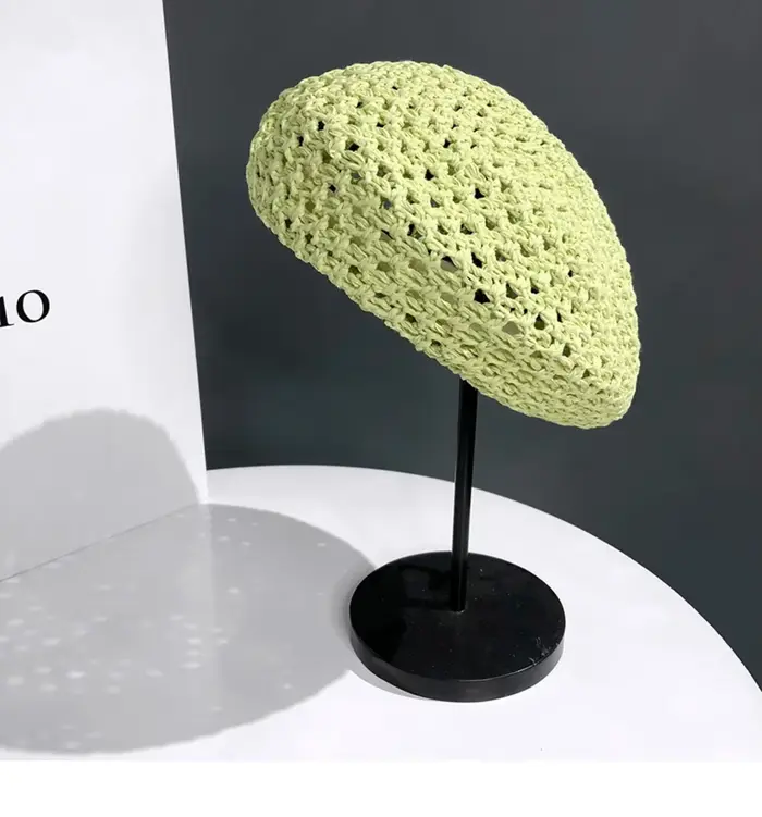 Béret en Crochet fait à la main pour femmes, couleur unie, ajouré, tissage Floral doux, loisirs, Vin
