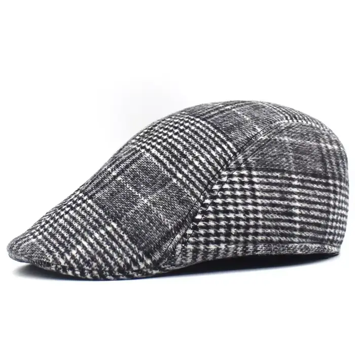 Béret Rétro Style Britannique Automne Hiver, Chapeau Imprimé à Carreaux pour Homme, Casquette de Fac