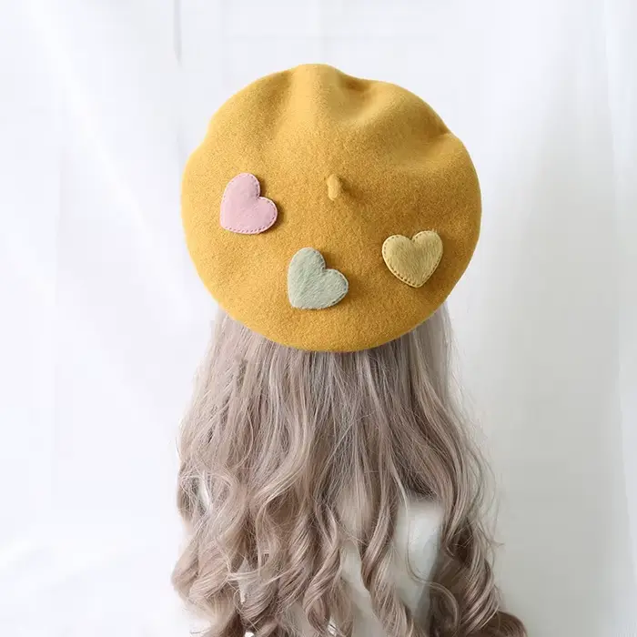 Béret mignon pour filles, petit amour Kawaii, couvre-chef Lolita doux, bonnets violets, chapeau en f