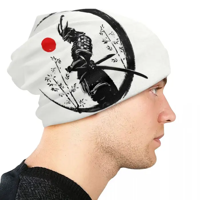Personnalisé japonais samouraï guerrier Bonnet chapeaux Hip Hop tricot chapeau hommes femmes automne hiver chaud Katana Bushido Skullies bonnets casquettes