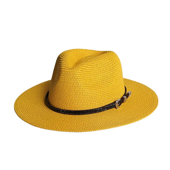 Chapeau Panama classique à large bord pour hommes et femmes, chapeau Fedora vintage en paille avec b
