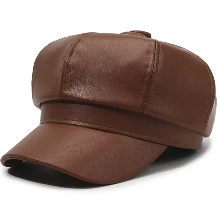 Nouveau chapeau octogonal en cuir Pu de Style coréen pour hommes et femmes
