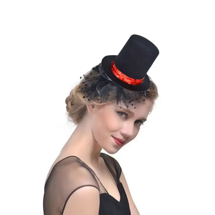 Mini chapeau haut de forme à paillettes rouges pour femmes et filles