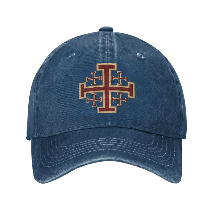 Casquette de baseball chrétienne croix de Jérusalem, style vintage, effet vieilli et délavé, casquet