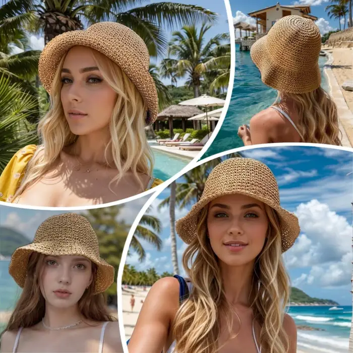 Chapeaux de paille de plage pliables pour femmes