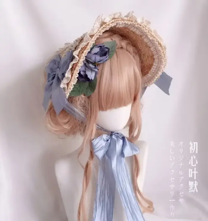 Chapeau de paille à fleurs en dentelle multicolore pour fille, bonnet plat élégant avec motifs de dessins animés, idéal pour les costumes et les occasions spéciales