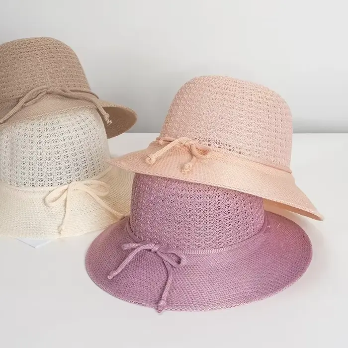 Chapeaux pour femmes été tressé plage chapeau de soleil couleur unie parasol dame visière 6cm bord