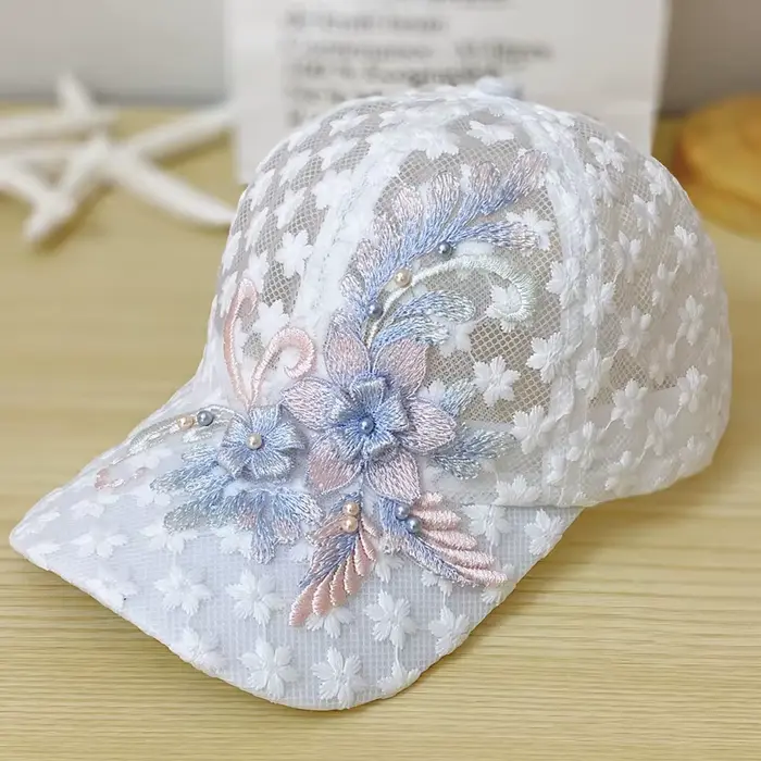 Casquette de baseball d'été pour femme, broderie de fleurs, maille respirante, langue de canard, cha