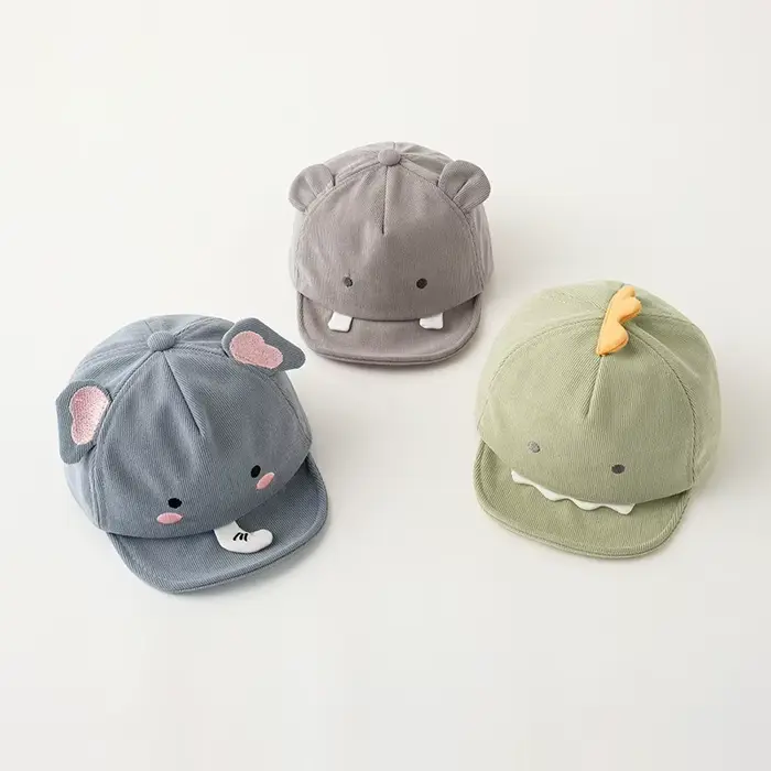 Casquette de baseball kawaii avec visière pour bébé mignon dessin animé dinosaure lapin solide coton polyester ajustable occassions spéciales pour enfants 1-3 ans
