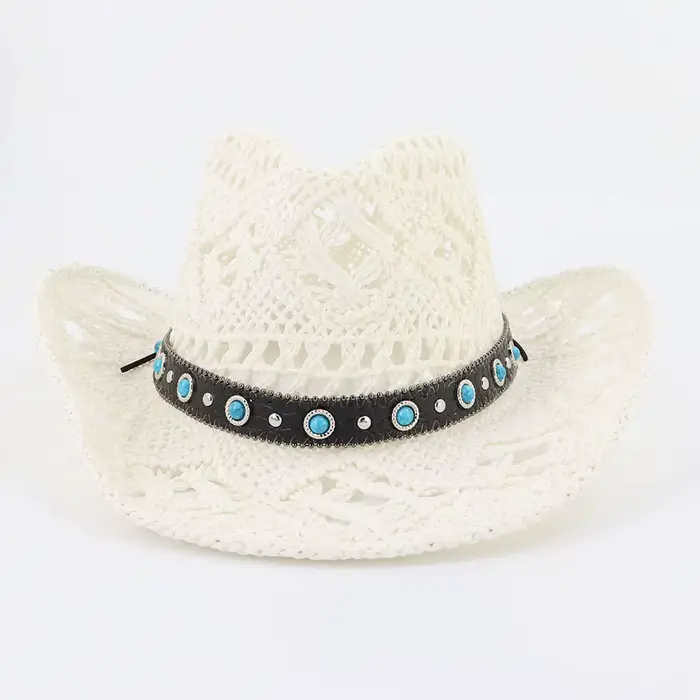 Chapeau de paille Western Cowboy pour hommes et femmes, tissé à la main, bord large, respirant, exté