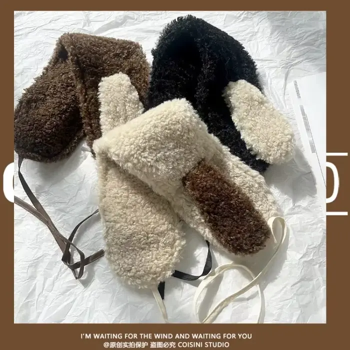 Cache-oreilles en peluche design d'oreille de chiot mignon pour femmes hiver voyage chaud rétro polyvalent tricoté