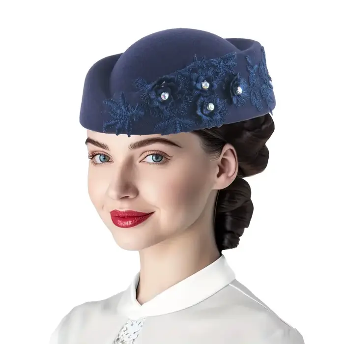 Chapeau Turban en feutre élégant, Vintage, strass, fleur, béret d'église, chapeau pour femmes, hôtes