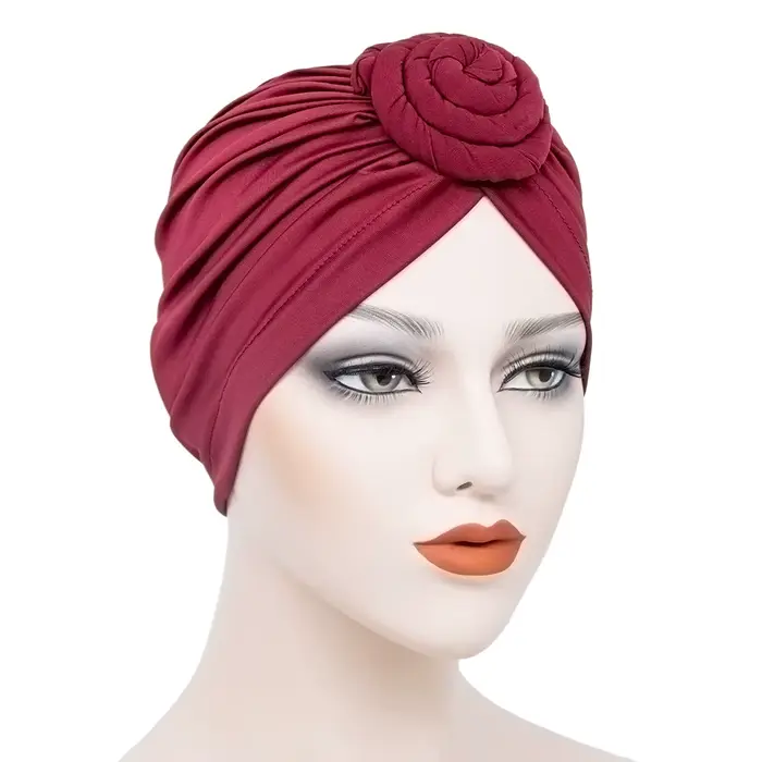 Femmes Turban haut noeud fleur décor bandeau musulman dames couverture de cheveux bonnet coiffe de t