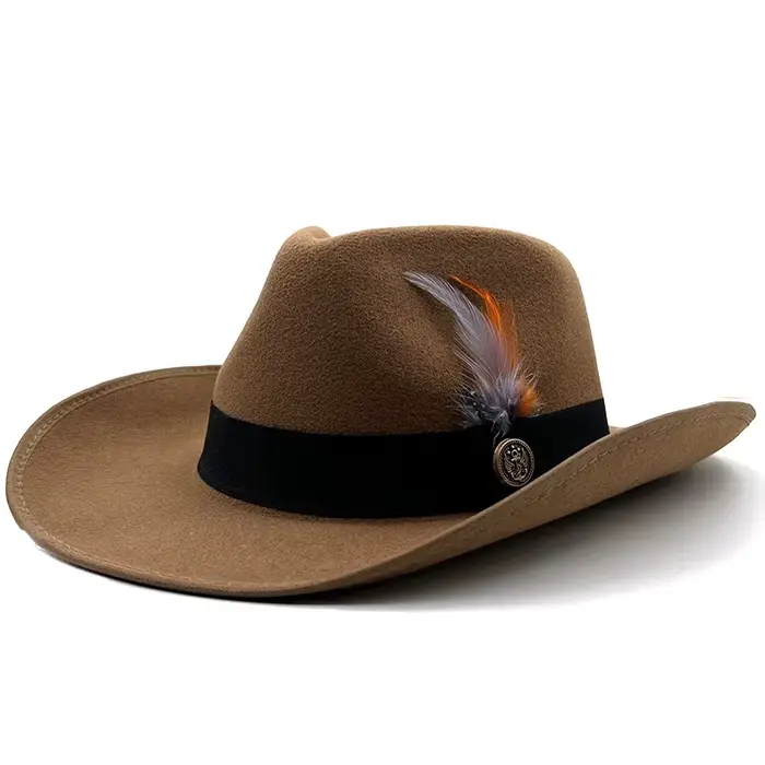 Chapeau haut de forme tibétain à large bord pour hommes et femmes, chapeaux Fedora Western Cowboy av
