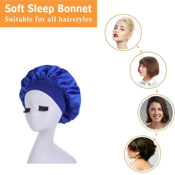 Bonnet de nuit en satin double couche réglable pour femme
