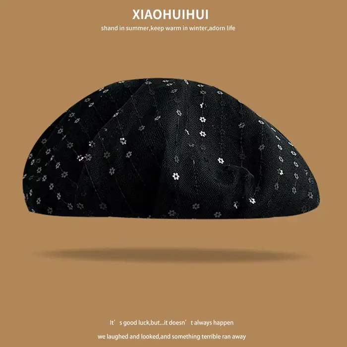 Bérets à fleurs en maille rétro français pour femmes, casquette pour montrer le visage, petit printe