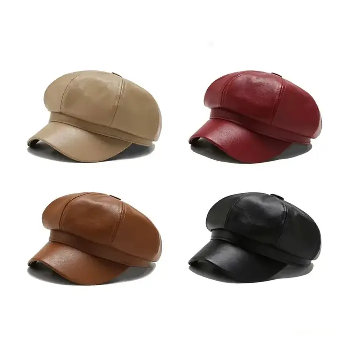 Chapeau octogonal rétro en PU pour femmes style britannique mignon mode polyvalente automne hiver occassions extérieures