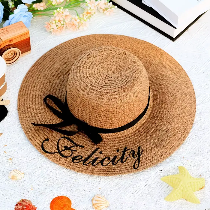 Chapeau de plage personnalisé en paille avec nom sur mesure pour demoiselle d'honneur, chapeau soupl