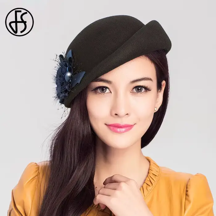 Élégant 100% laine feutre béret chapeaux pour femmes dames hiver noir formel église mariage thé robe