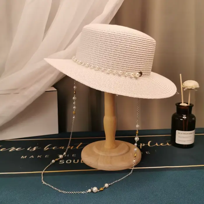 Chapeaux de soleil pour femmes, chapeau de paille élégant avec perles, panama à large bord, anti-UV,