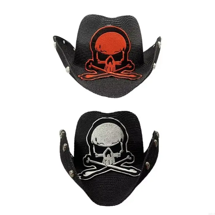 M6CD chapeau tissage paille Vintage avec crâne brodé pour hommes