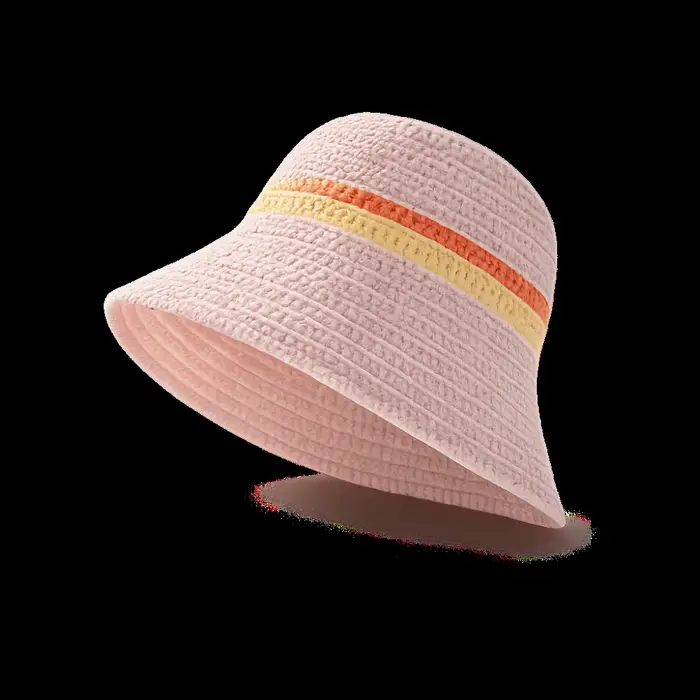 Nouveau Chapeau Bob à Bord Plat Large Respirant en Paille Creuse Décontracté avec Rayures Contrastée