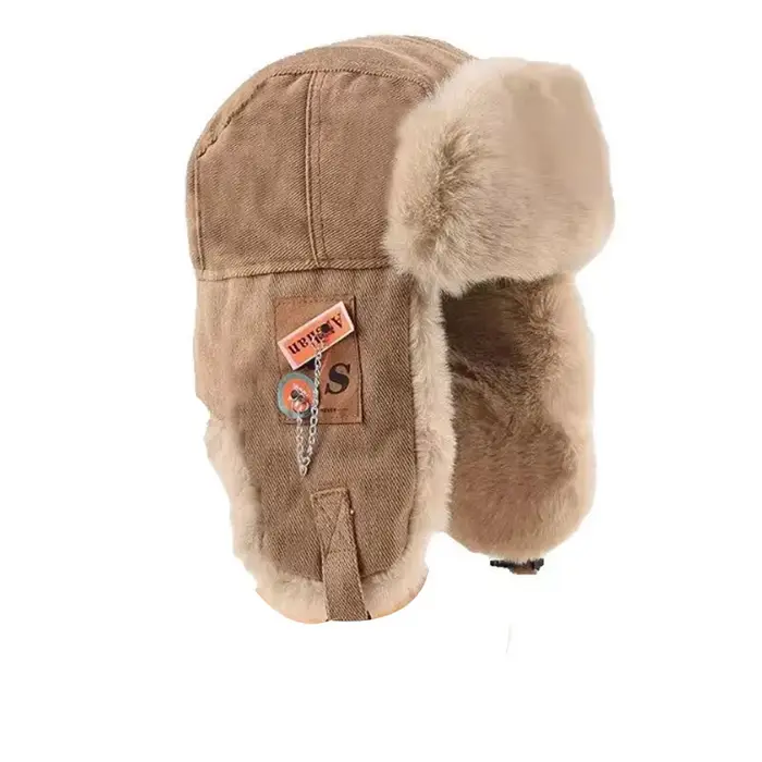 Chapeau de bombardier en fourrure ushanka russe pour hommes et femmes casquette de ski à oreillettes chapeau d'hiver chaud mode masculine et féminine optique noir et gris