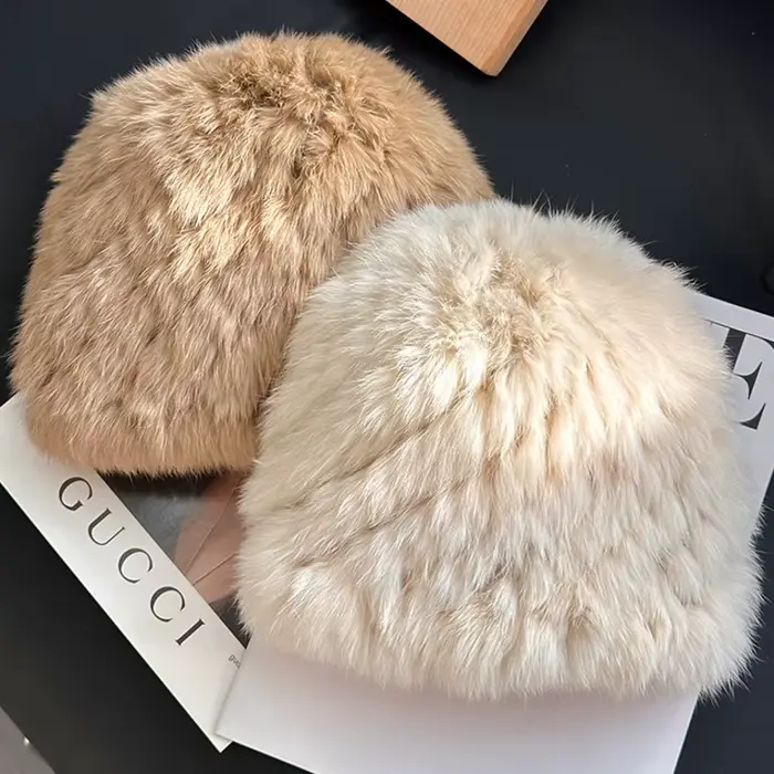 Chapeau de fourrure de lapin hiver YEAE style afro-americain protection des oreilles chaleur résistance aux froids tricoté pour femmes occassions exterieures