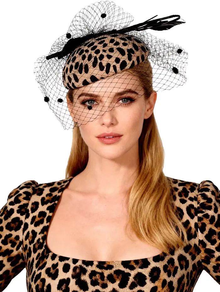 Chapeau Fascinator en Feutre 100% Laine Léopard Noir Élégant pour Femme – Idéal pour Fêtes, Cocktail