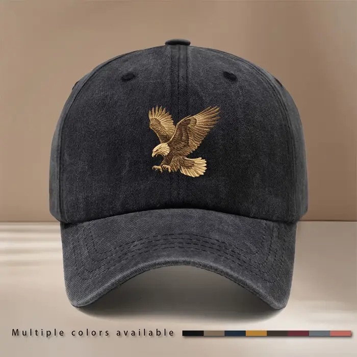 C'est une casquette de baseball tendance et minimaliste avec un motif d'aigle marron
