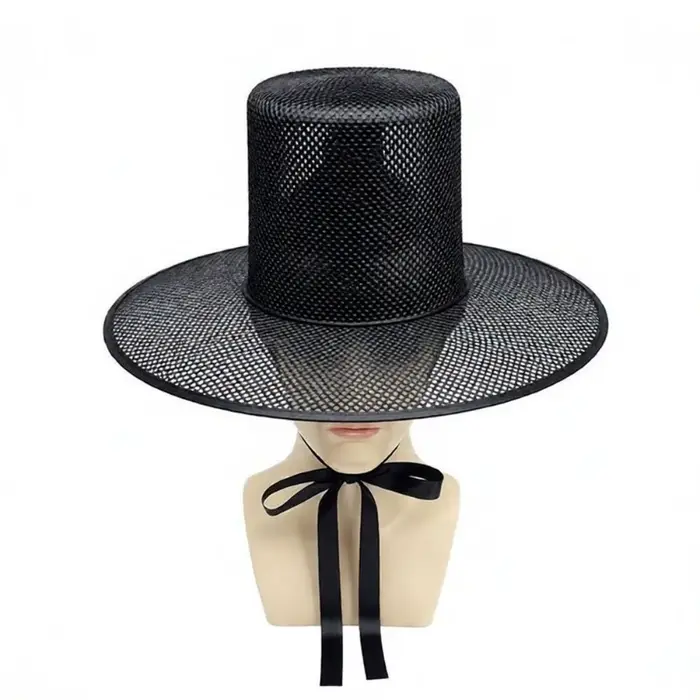 Chapeau coréen traditionnel léger, réglable, à large bord, style dynastie Joseon, en maille noire, p