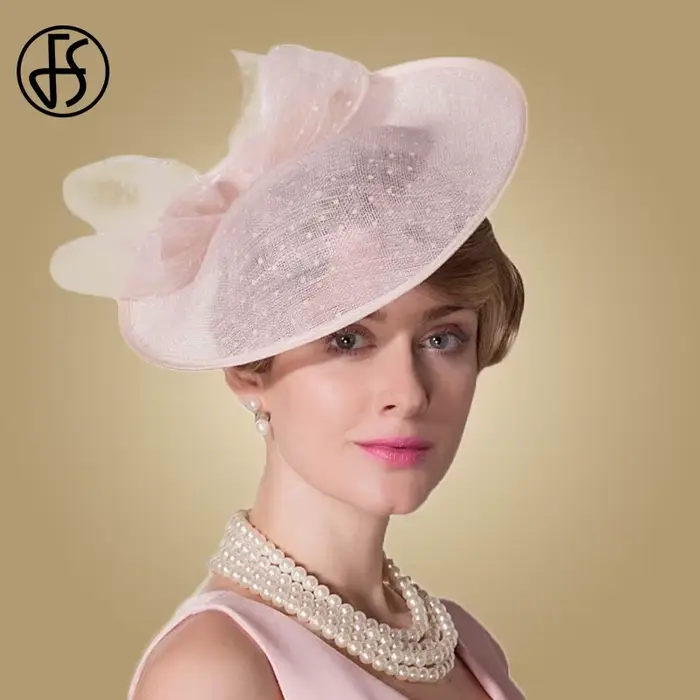 Chapeau fascinateur en sinamay rose pour femmes élégant mariage derby robe soirée cocktail chapeau formel pour l'église occasions spéciales