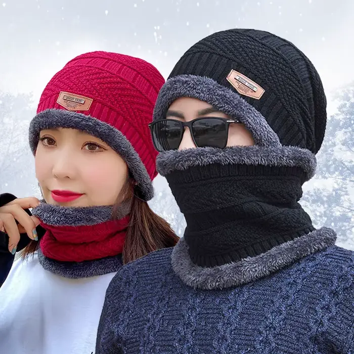 Lot de 2 chapeaux et écharpes d'hiver en tissu épais