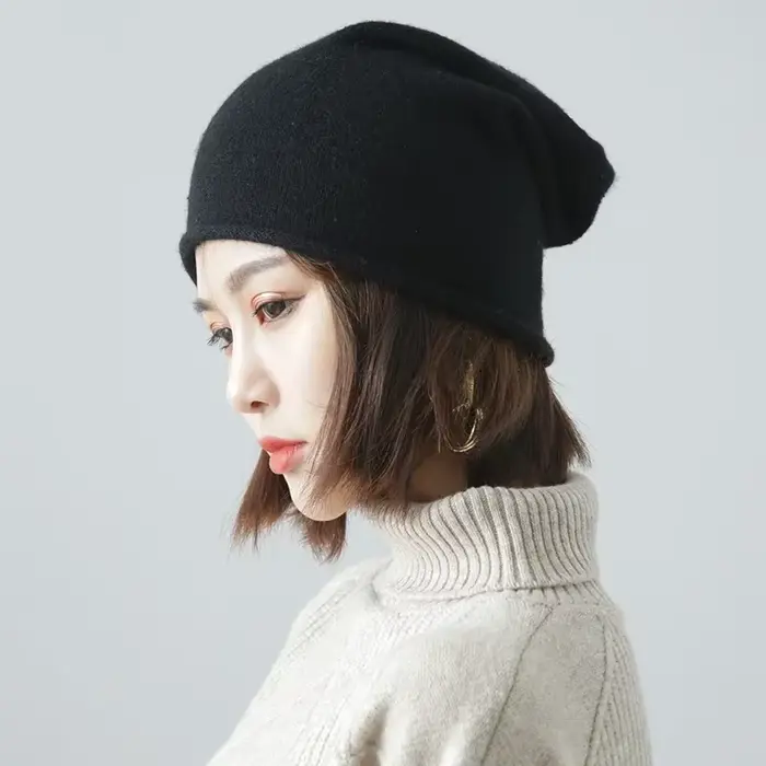 Bonnet ample en cachemire 35% pour femmes, tricoté doux et chaud, style sport, pour grands crânes, usage quotidien, automne, hiver, printemps