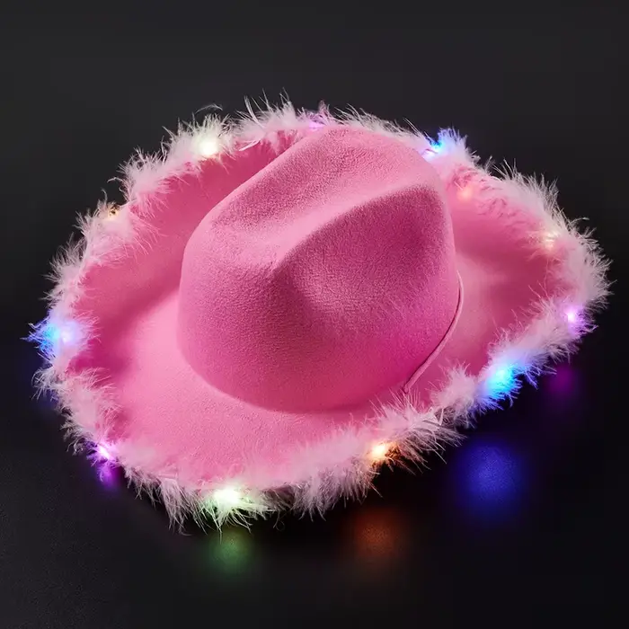 Chapeau de cowboy en feutre avec lumière LED colorée pour hommes et femmes, chapeaux de fête amusant