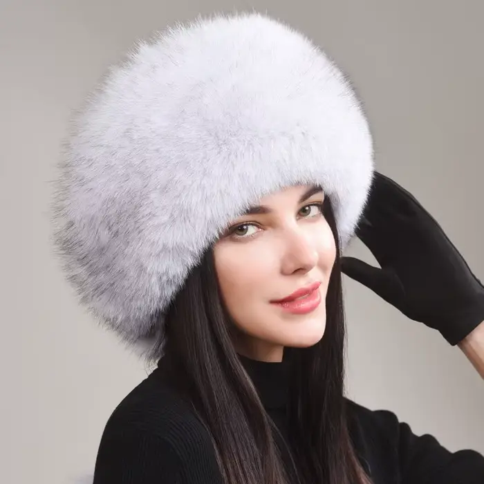 Chapeau en fourrure de renard véritable pour femmes